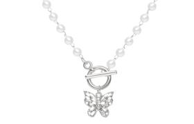MsBlossom - Tour de cou papillon en fausse perle - 1pièce - Silver