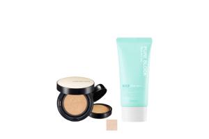 A'PIEU - Pure Block Aqua Sun Gel SPF50+ PA+++ X Jung Saem Mool - Essential Skin Nuder Long Wear Cushion - 14g+14g - Fair Light