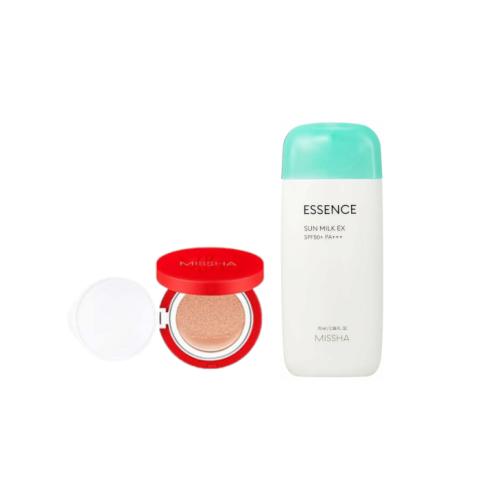 MISSHA - All Around Safe Block Essence Sun Milk EX - 70ml (SPF50+ PA+++) X MISSHA - Velvet Finish Cushion SPF50+ PA+++ - 15g - 23