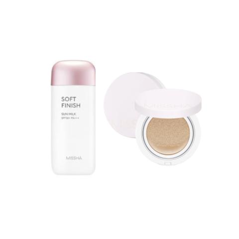 MISSHA All-Around Safe Block Soft Finish Sun Milk SPF50+ PA+++ - 70ml (1ea) + Magic Cushion Cover Lasting - 15g (SPF50+ PA+++)