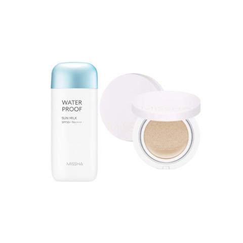 MISSHA All-Around Safe Block Waterproof Sun Milk SPF 50+/PA++++ - 70ml (1ea) + Magic Cushion Cover Lasting - 15g (SPF50+... MISSHA All-Around Safe Block Waterproof Sun Milk SPF 50+/PA++++ - 70ml (1ea) + Magic Cushion Cover Lasting - 15g (SPF50+...