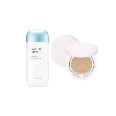 MISSHA All-Around Safe Block Waterproof Sun Milk SPF 50+/PA++++ - 70ml (1ea) + Magic Cushion Cover Lasting - 15g (SPF50+... MISSHA All-Around Safe Block Waterproof Sun Milk SPF 50+/PA++++ - 70ml (1ea) + Magic Cushion Cover Lasting - 15g (SPF50+...