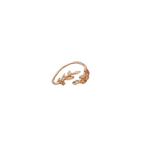 MsBlossom - Bague Ouverte Feuille Strass - 1pièce - Rose Gold
