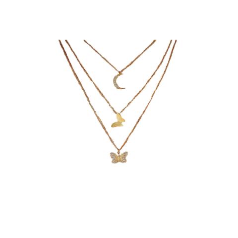 MsBlossom - Collier superposé triple lune x papillon - 1pièce MsBlossom - Collier superposé triple lune x papillon - 1pièce