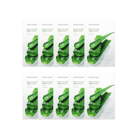 NATURE REPUBLIC - Real Nature Sheet Mask - Aloe - 1pc (10ea) Set NATURE REPUBLIC - Real Nature Sheet Mask - Aloe - 1pc (10ea) Set