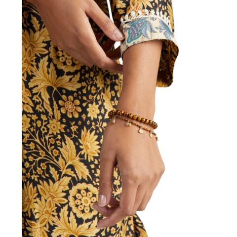 Rituals Tiger Eye Pendant Bead Bracelet Gold Plated