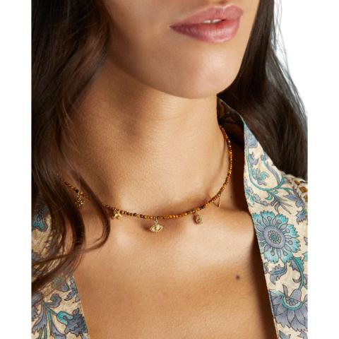 Rituals Tiger Eye Pendant Bead Necklace Gold Plated Rituals Tiger Eye Pendant Bead Necklace Gold Plated